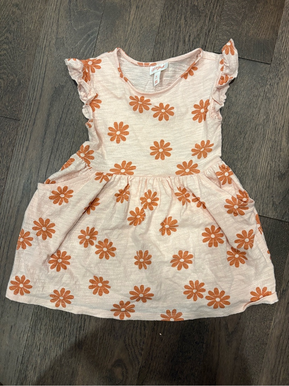 Cat & Jack Light Pink Dress with Orange Daisy Print with pockets
